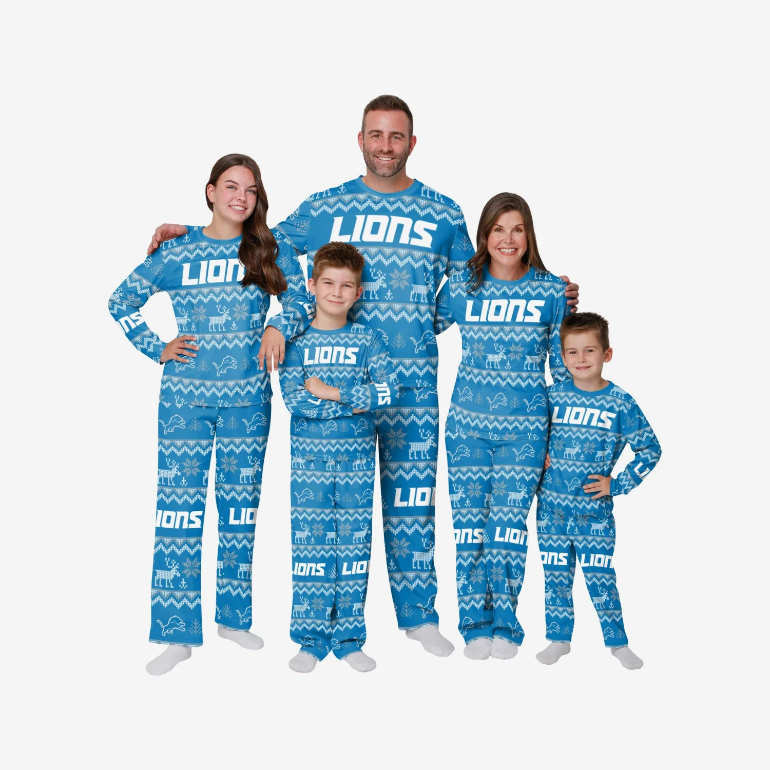 FOCO Detroit Lions Youth Ugly Pattern Family Holiday Pajamas 5 FOCO Detroit Lions Youth Ugly Pattern Family Holiday Pajamas - Image 3