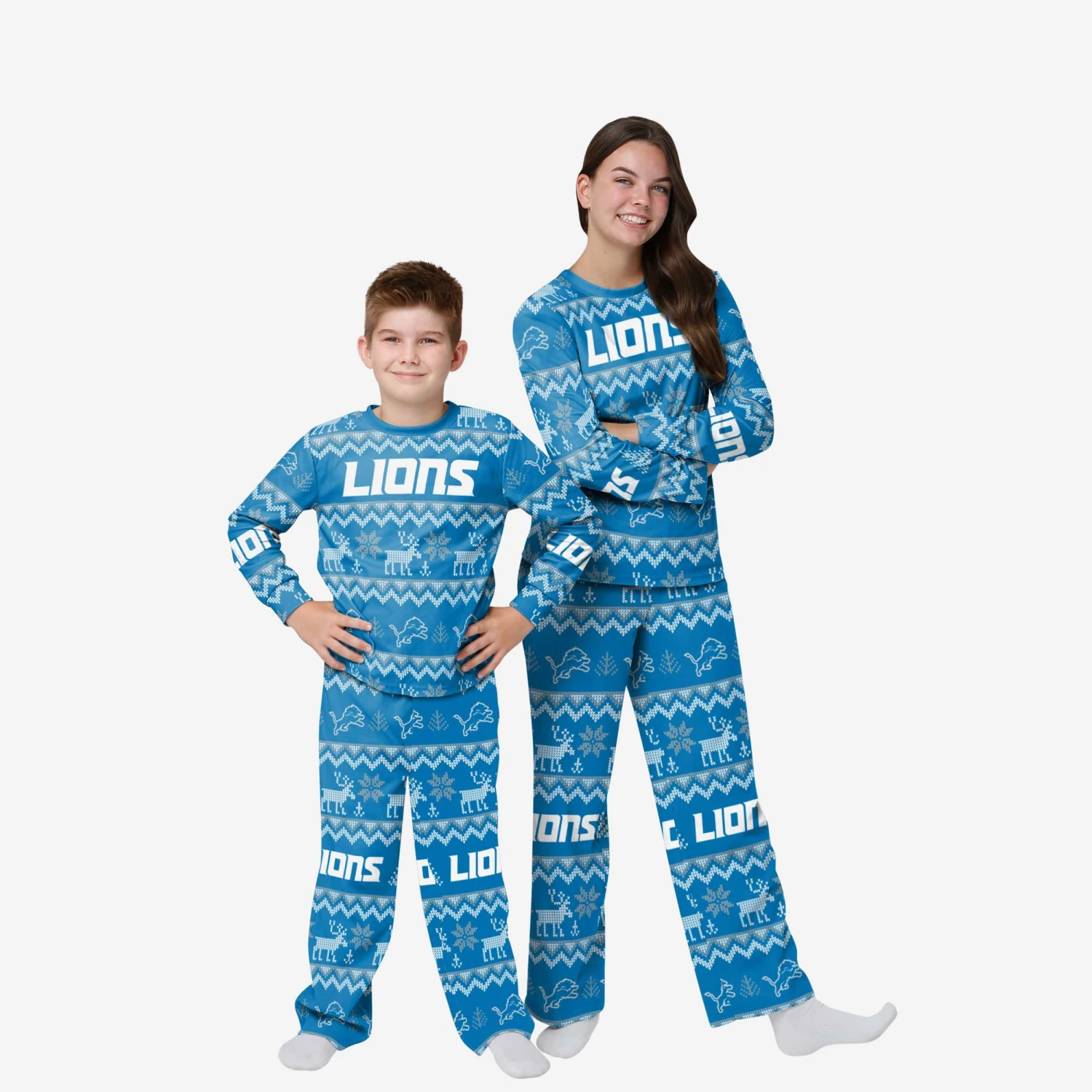 FOCO Detroit Lions Youth Ugly Pattern Family Holiday Pajamas 3 FOCO Detroit Lions Youth Ugly Pattern Family Holiday Pajamas