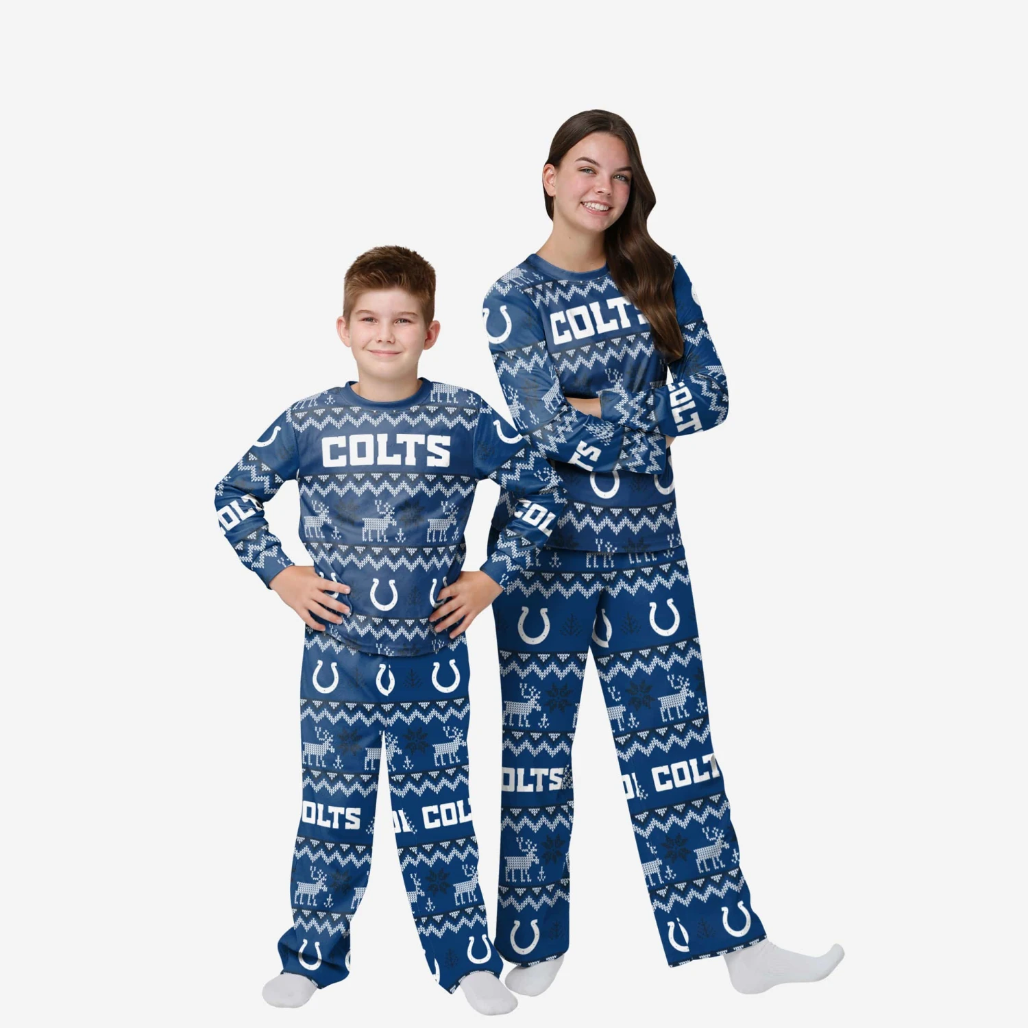 FOCO Indianapolis Colts Youth Ugly Pattern Family Holiday Pajamas 3 FOCO Indianapolis Colts Youth Ugly Pattern Family Holiday Pajamas