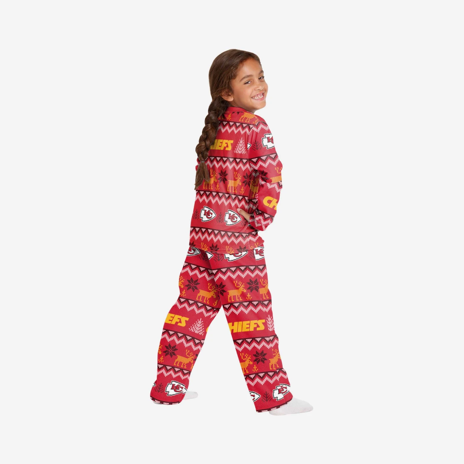 FOCO Kansas City Chiefs Youth Ugly Pattern Family Holiday Pajamas 4 FOCO Kansas City Chiefs Youth Ugly Pattern Family Holiday Pajamas - Image 2
