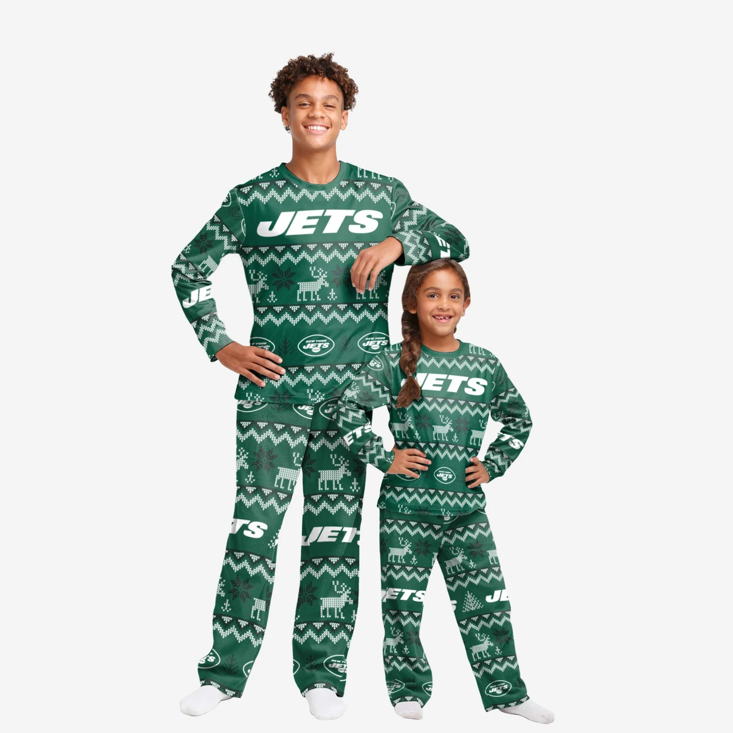 FOCO New York Jets Youth Ugly Pattern Family Holiday Pajamas 3 FOCO New York Jets Youth Ugly Pattern Family Holiday Pajamas