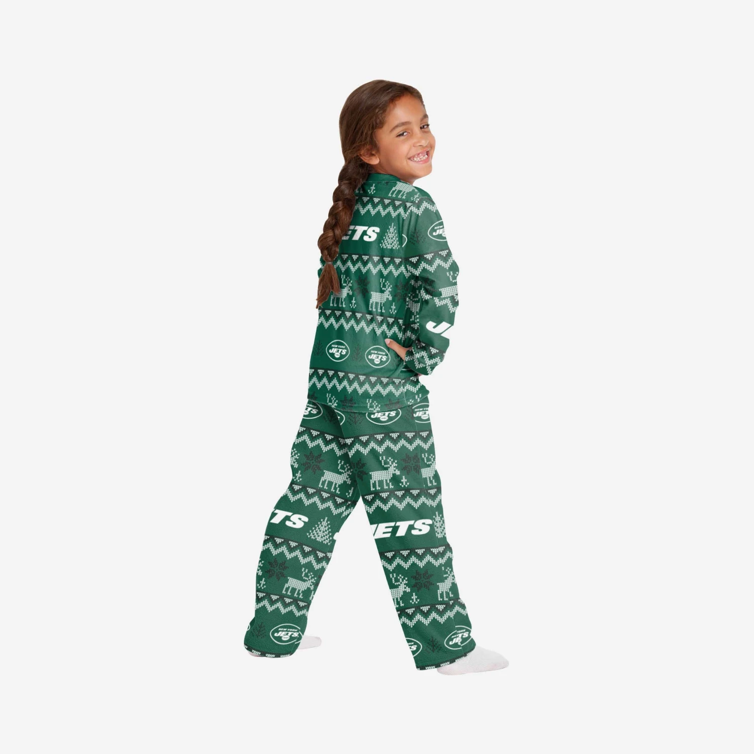 FOCO New York Jets Youth Ugly Pattern Family Holiday Pajamas 4 FOCO New York Jets Youth Ugly Pattern Family Holiday Pajamas - Image 2