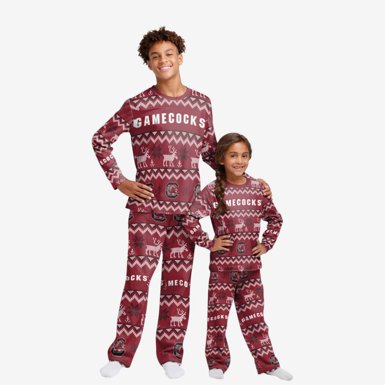 FOCO South Carolina Gamecocks Youth Ugly Pattern Family Holiday Pajamas 3 FOCO South Carolina Gamecocks Youth Ugly Pattern Family Holiday Pajamas