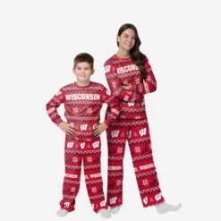 FOCO Wisconsin Badgers Youth Ugly Pattern Family Holiday Pajamas