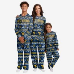 FOCO West Virginia Mountaineers Youth Ugly Pattern Family Holiday Pajamas -FOCO Shop 9K4B7FE2XNCWV g3