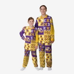 FOCO LSU Tigers Youth Busy Block Family Holiday Pajamas
