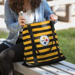FOCO Pittsburgh Steelers Team Stripe Canvas Tote Bag -FOCO Shop BGCNVNFTMSTPPS g3