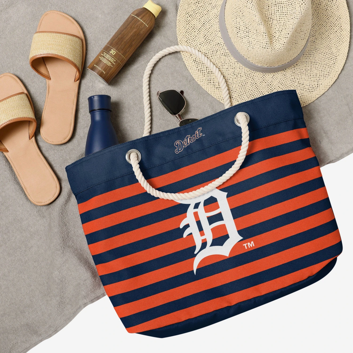 FOCO Detroit Tigers Nautical Stripe Tote Bag 6 FOCO Detroit Tigers Nautical Stripe Tote Bag - Image 4