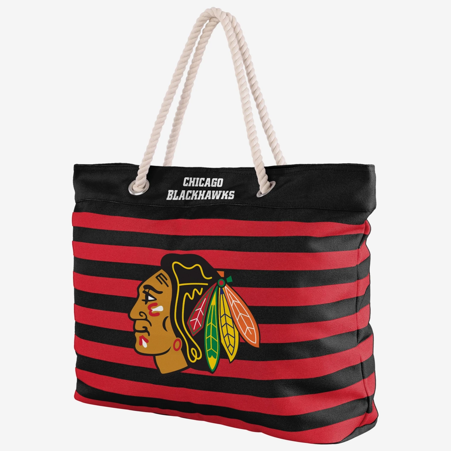 FOCO Chicago Blackhawks Nautical Stripe Tote Bag 4 FOCO Chicago Blackhawks Nautical Stripe Tote Bag - Image 2