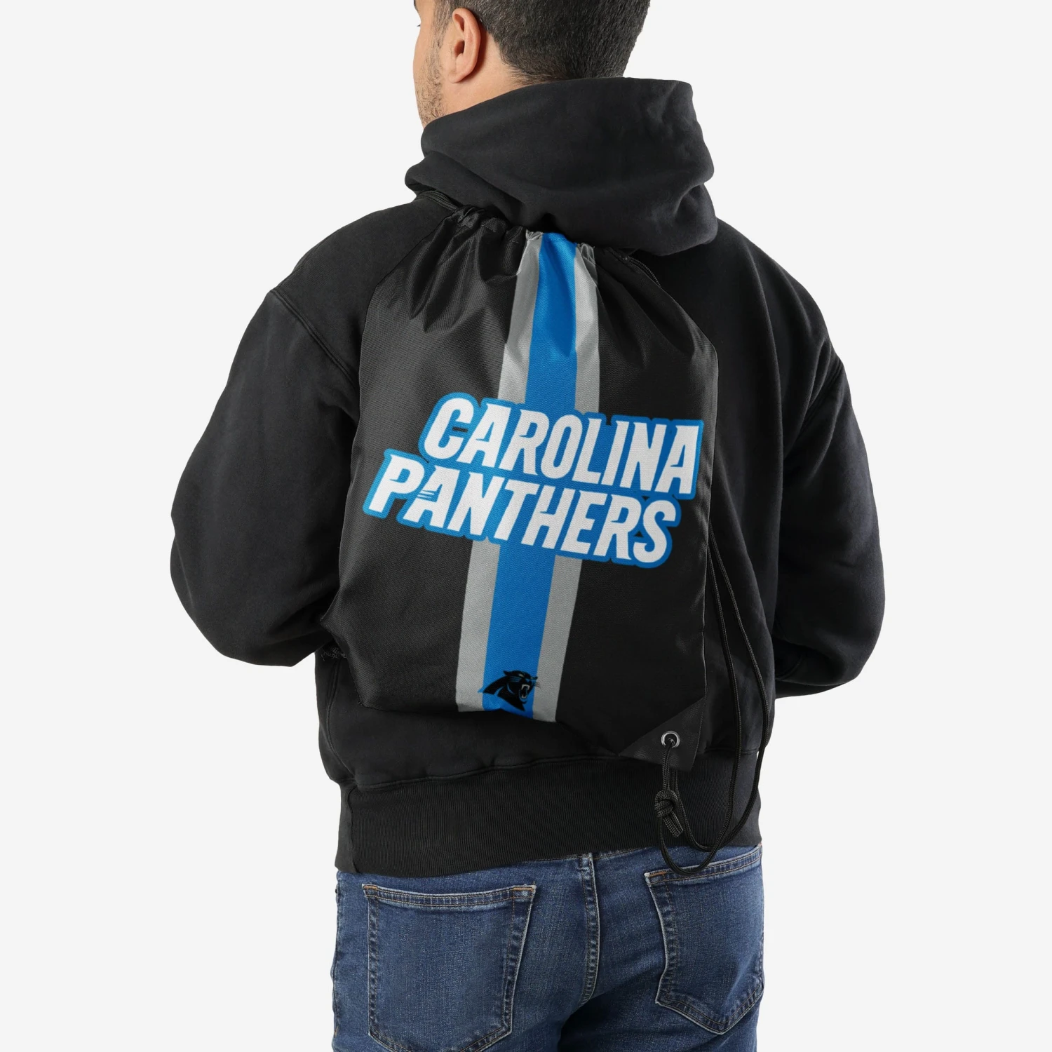 FOCO Carolina Panthers Team Stripe Wordmark Drawstring Backpack 4 FOCO Carolina Panthers Team Stripe Wordmark Drawstring Backpack - Image 2