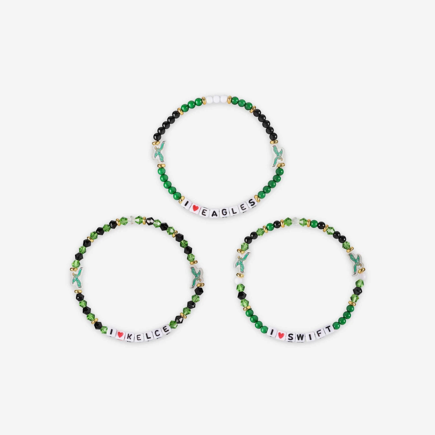 FOCO Jason Kelce & D'Andre Swift Philadelphia Eagles Retro Kelly Green 3 Pack Player Friendship Bracelet 5 FOCO Jason Kelce & D'Andre Swift Philadelphia Eagles Retro Kelly Green 3 Pack Player Friendship Bracelet - Image 3