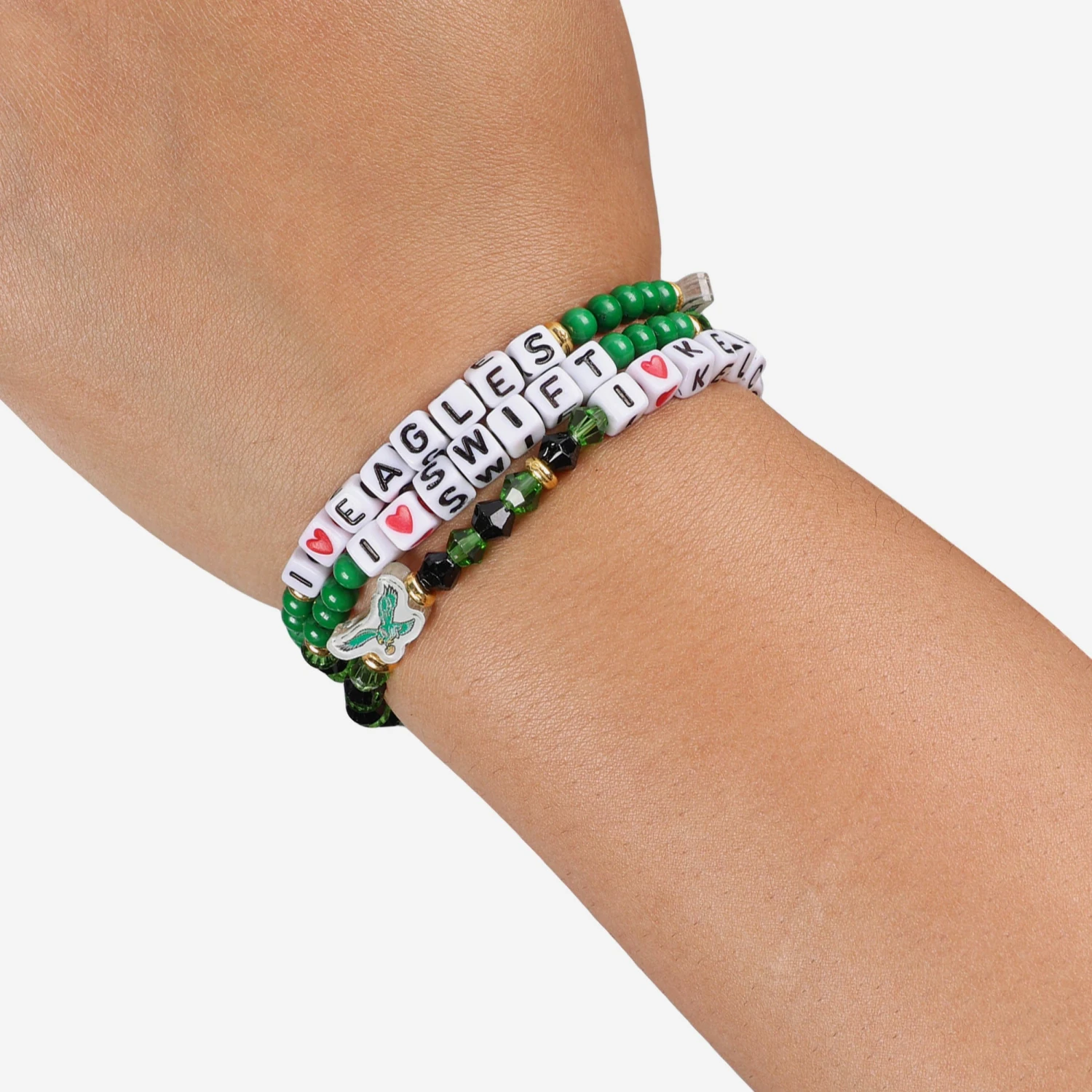 FOCO Jason Kelce & D'Andre Swift Philadelphia Eagles Retro Kelly Green 3 Pack Player Friendship Bracelet 6 FOCO Jason Kelce & D'Andre Swift Philadelphia Eagles Retro Kelly Green 3 Pack Player Friendship Bracelet - Image 4