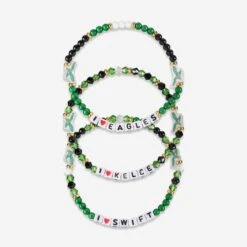 FOCO Jason Kelce & D'Andre Swift Philadelphia Eagles Retro Kelly Green 3 Pack Player Friendship Bracelet