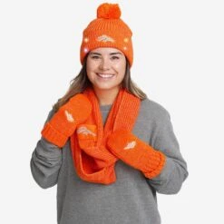FOCO Denver Broncos Womens Glitter Knit Cold Weather Set