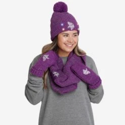 FOCO Minnesota Vikings Womens Glitter Knit Cold Weather Set