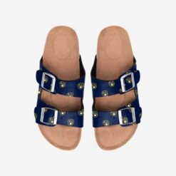 FOCO Milwaukee Brewers Womens Team Logo Double Buckle Sandal