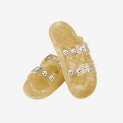 FOCO Pittsburgh Steelers Womens Glitter Double Buckle Sandal -FOCO Shop FFWMNFMDGLTDBKPS g3