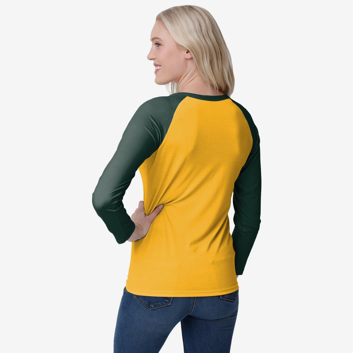 FOCO Green Bay Packers Womens Big Wordmark Long Sleeve Henley 4 FOCO Green Bay Packers Womens Big Wordmark Long Sleeve Henley - Image 2