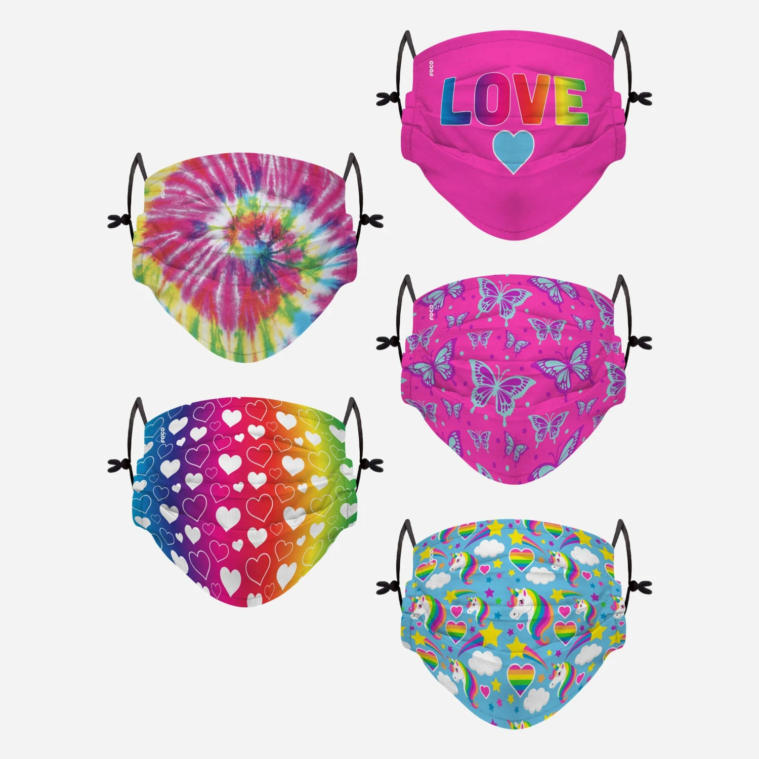 FOCO Love Pack Youth Adjustable 5 Pack Face Cover 3 FOCO Love Pack Youth Adjustable 5 Pack Face Cover