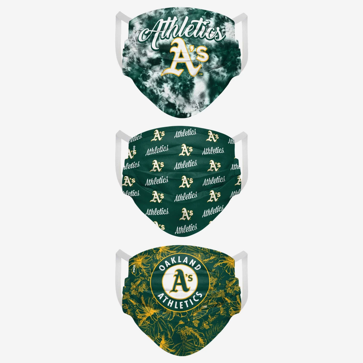 FOCO Oakland Athletics Womens Matchday 3 Pack Face Cover 4 FOCO Oakland Athletics Womens Matchday 3 Pack Face Cover - Image 2