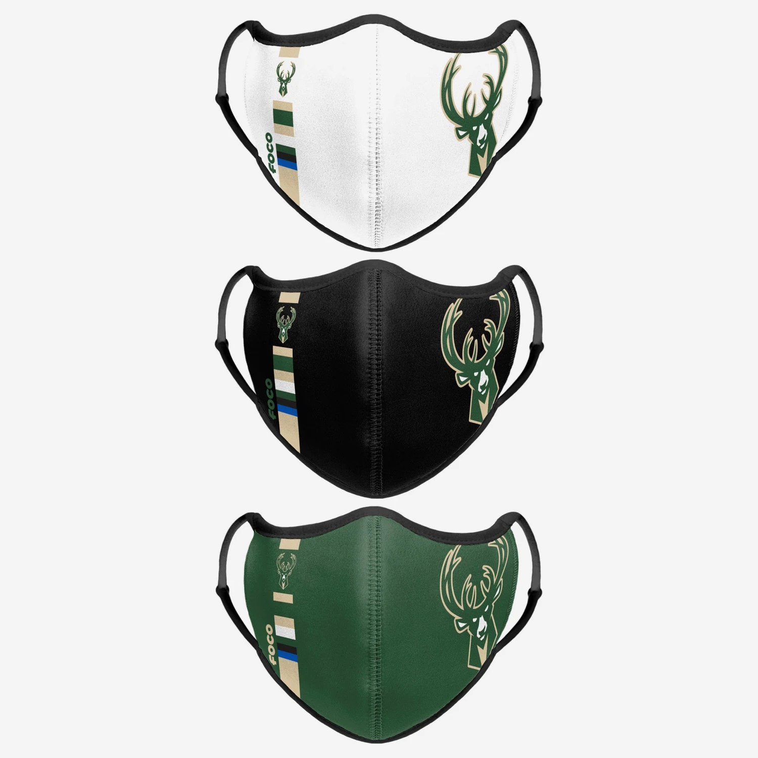 FOCO Milwaukee Bucks Sport 3 Pack Face Cover 3 FOCO Milwaukee Bucks Sport 3 Pack Face Cover