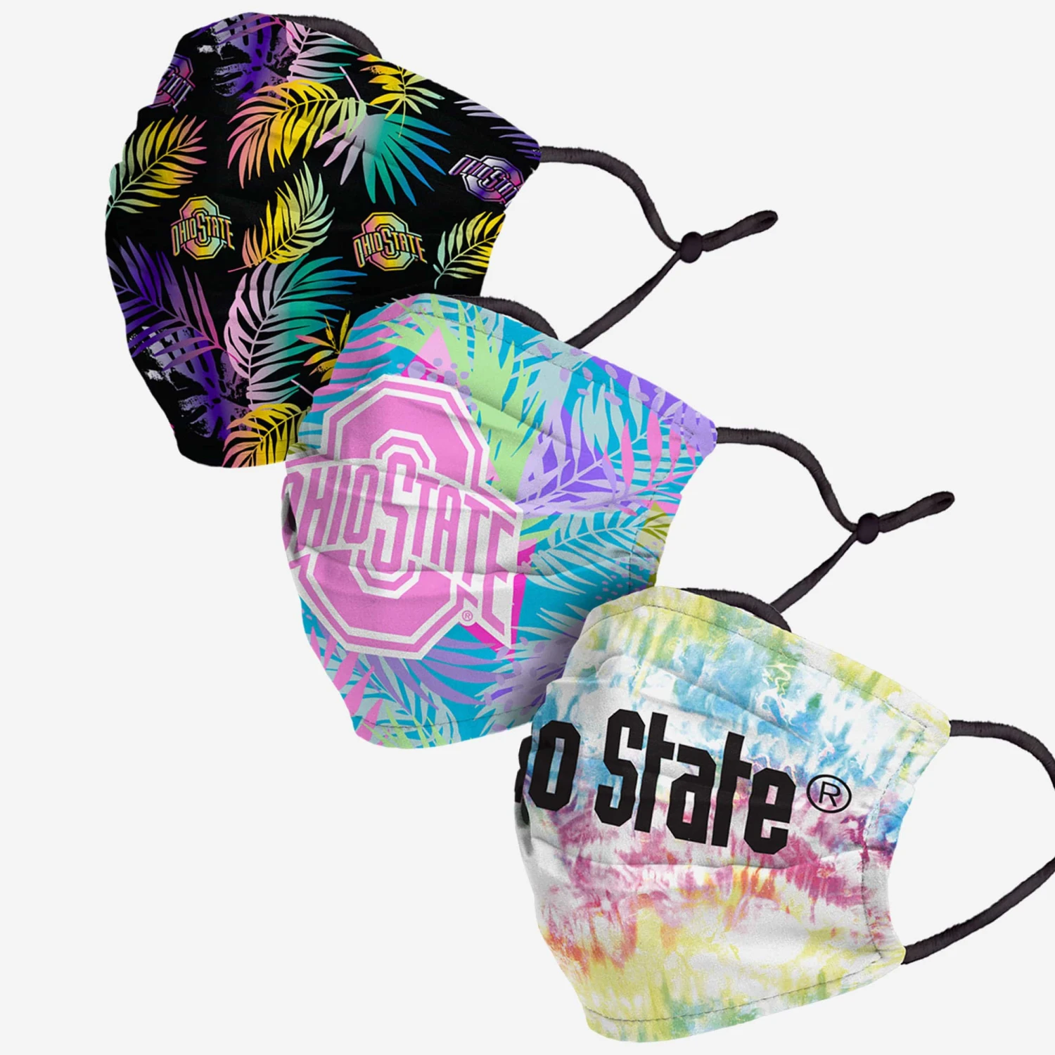 FOCO Ohio State Buckeyes Neon Floral 3 Pack Face Cover 4 FOCO Ohio State Buckeyes Neon Floral 3 Pack Face Cover - Image 2