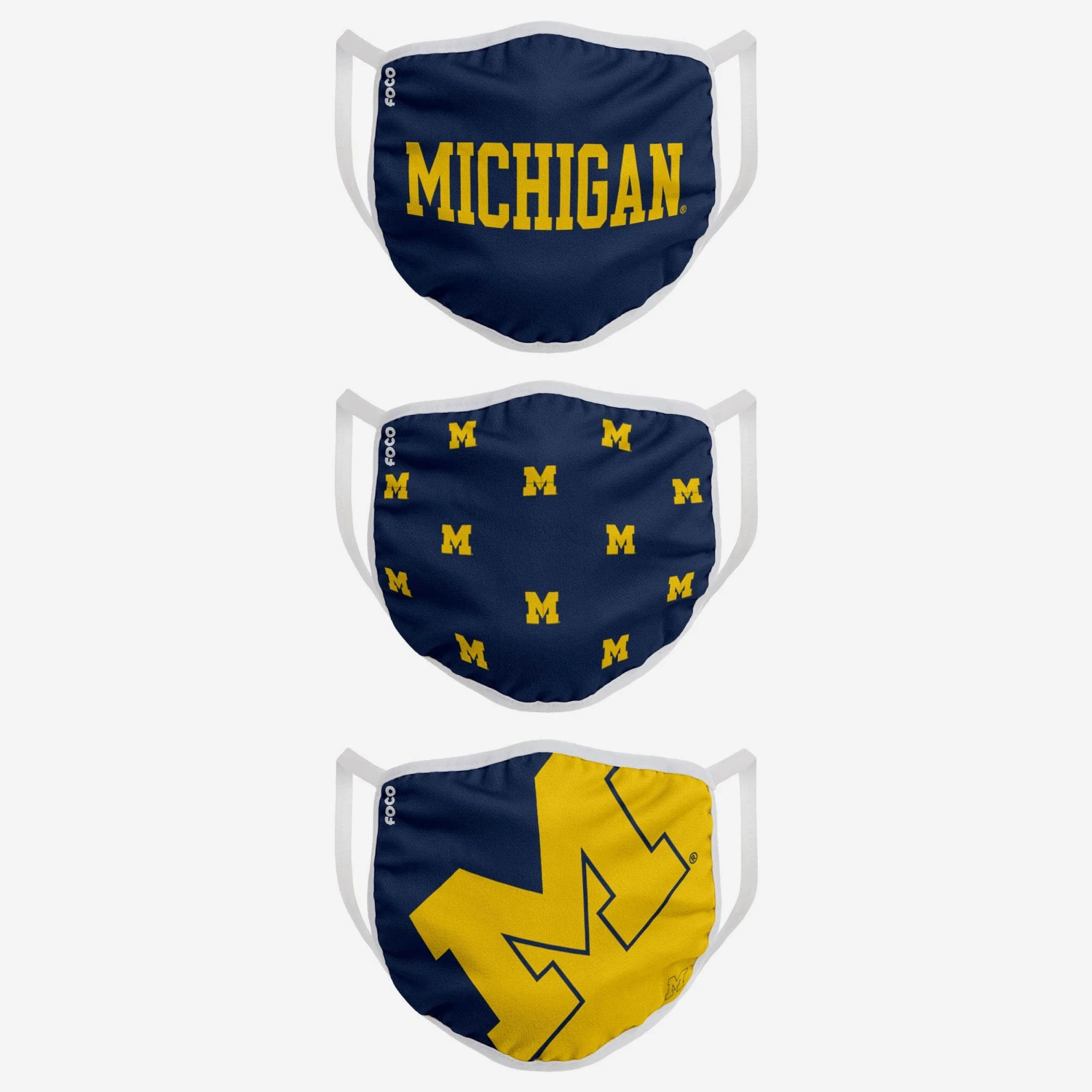 FOCO Michigan Wolverines Team 3 Pack Face Cover 4 FOCO Michigan Wolverines Team 3 Pack Face Cover - Image 2
