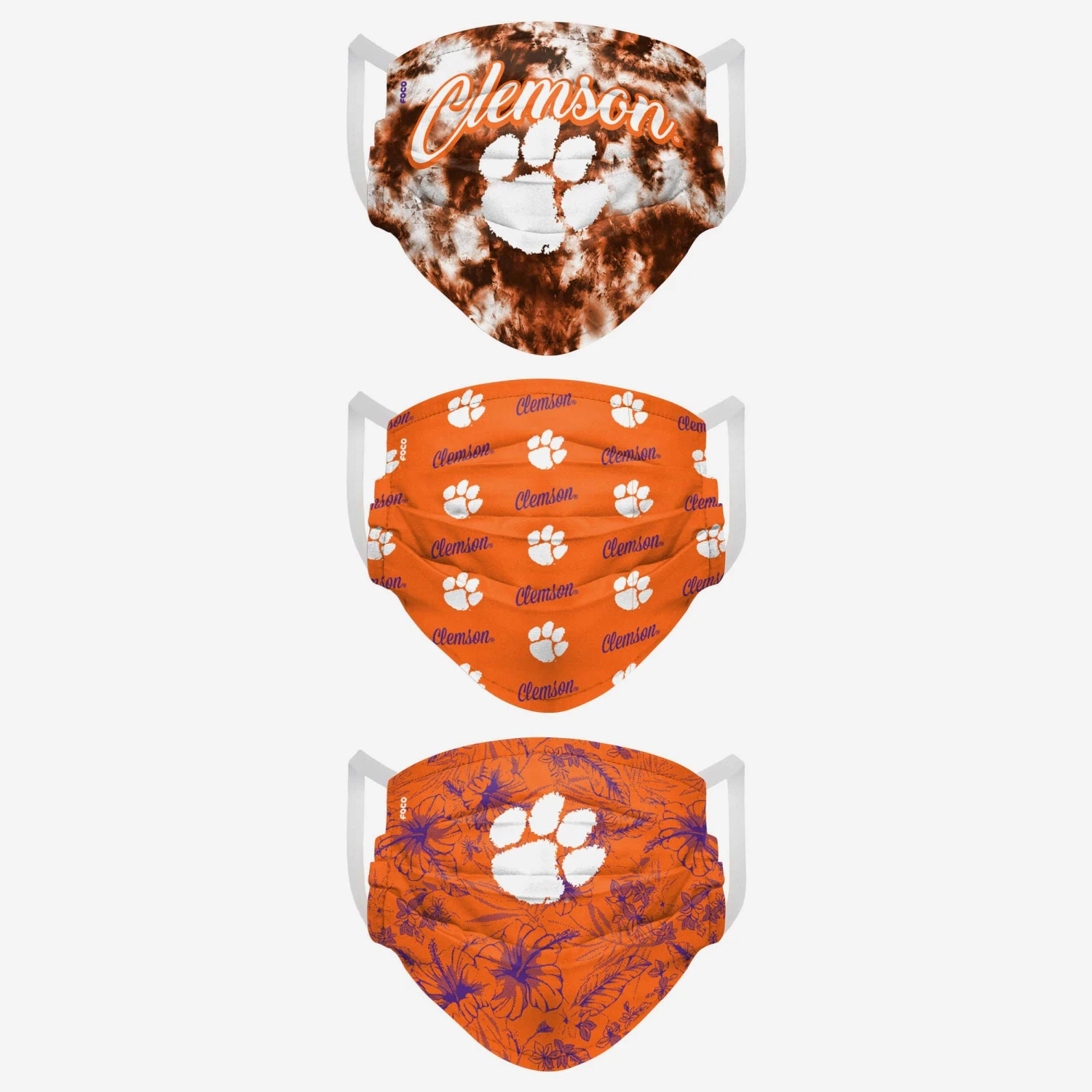 FOCO Clemson Tigers Womens Matchday 3 Pack Face Cover 4 FOCO Clemson Tigers Womens Matchday 3 Pack Face Cover - Image 2