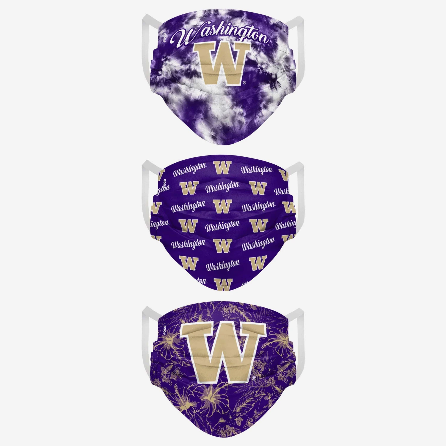 FOCO Washington Huskies Womens Matchday 3 Pack Face Cover 4 FOCO Washington Huskies Womens Matchday 3 Pack Face Cover - Image 2