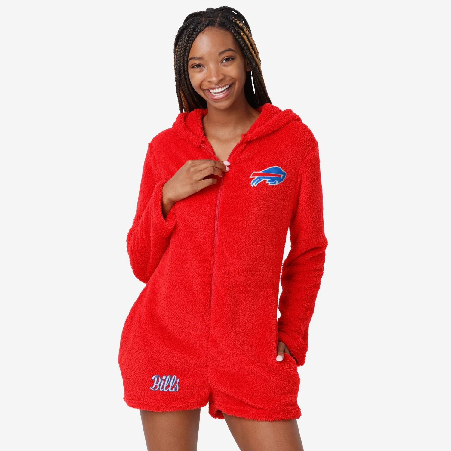 FOCO Buffalo Bills Womens Short Cozy One Piece Pajamas 3 FOCO Buffalo Bills Womens Short Cozy One Piece Pajamas