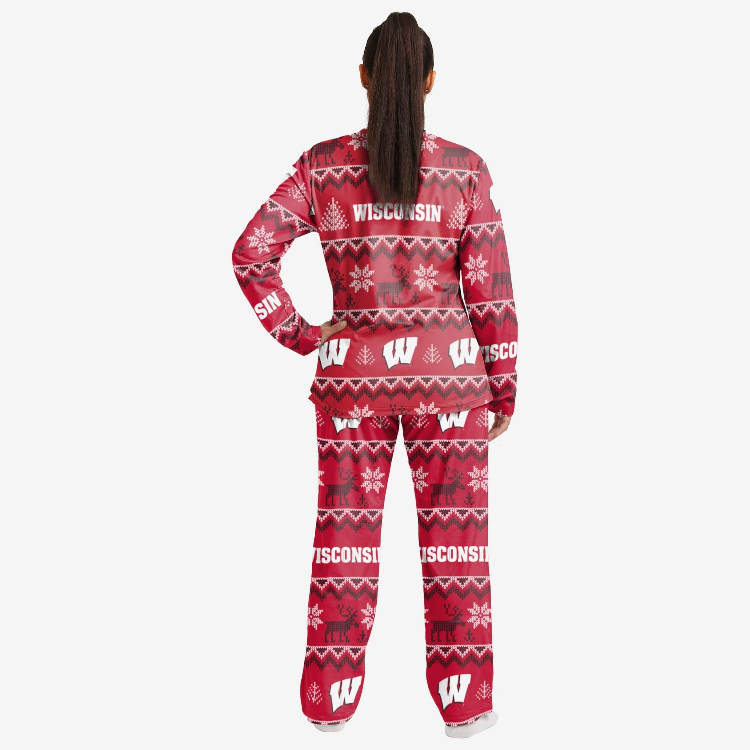 FOCO Wisconsin Badgers Womens Ugly Pattern Family Holiday Pajamas 4 FOCO Wisconsin Badgers Womens Ugly Pattern Family Holiday Pajamas - Image 2