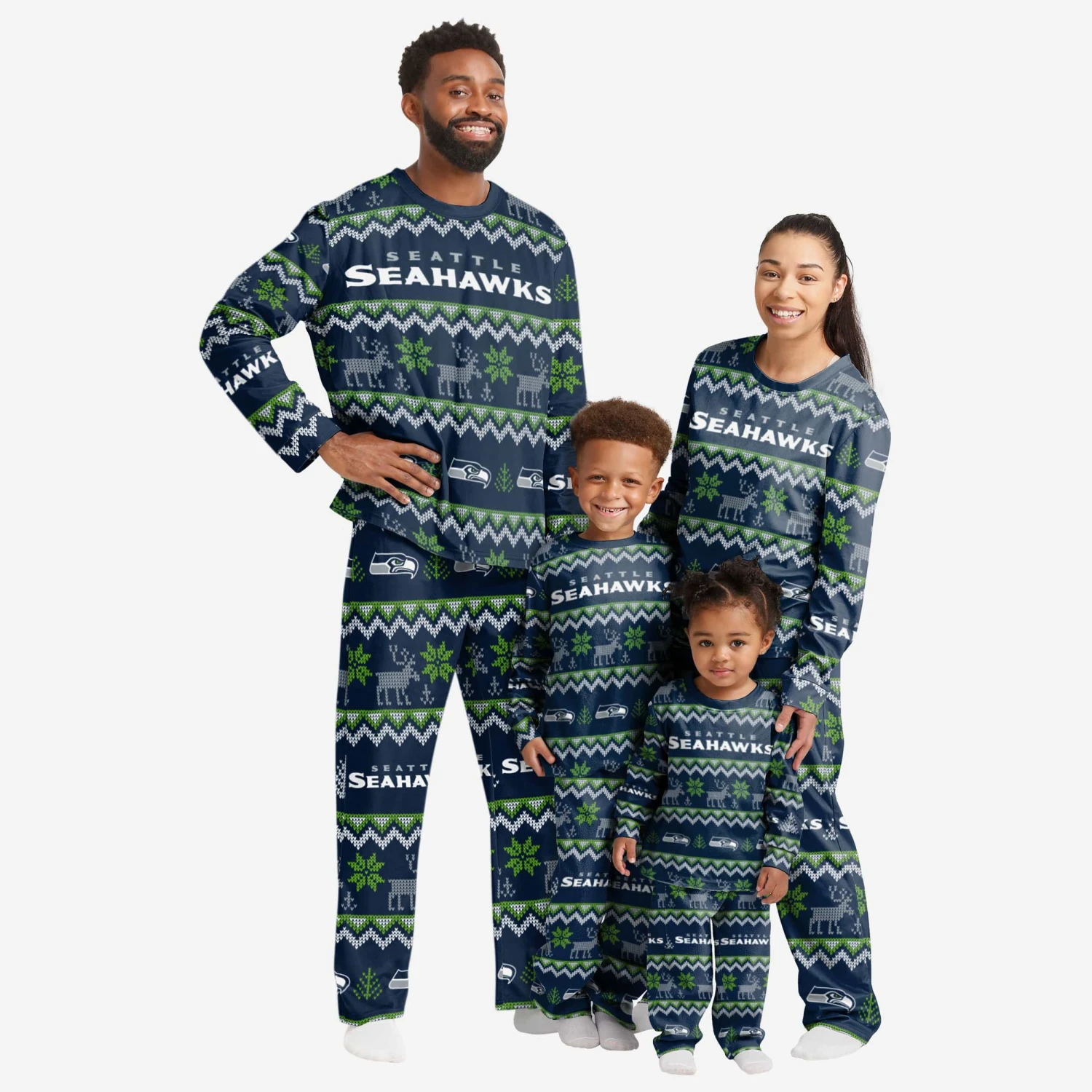 FOCO Seattle Seahawks Womens Ugly Pattern Family Holiday Pajamas 5 FOCO Seattle Seahawks Womens Ugly Pattern Family Holiday Pajamas - Image 3