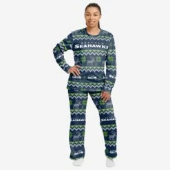 FOCO Seattle Seahawks Womens Ugly Pattern Family Holiday Pajamas