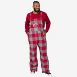FOCO Ohio State Buckeyes Mens Plaid Bib Overalls