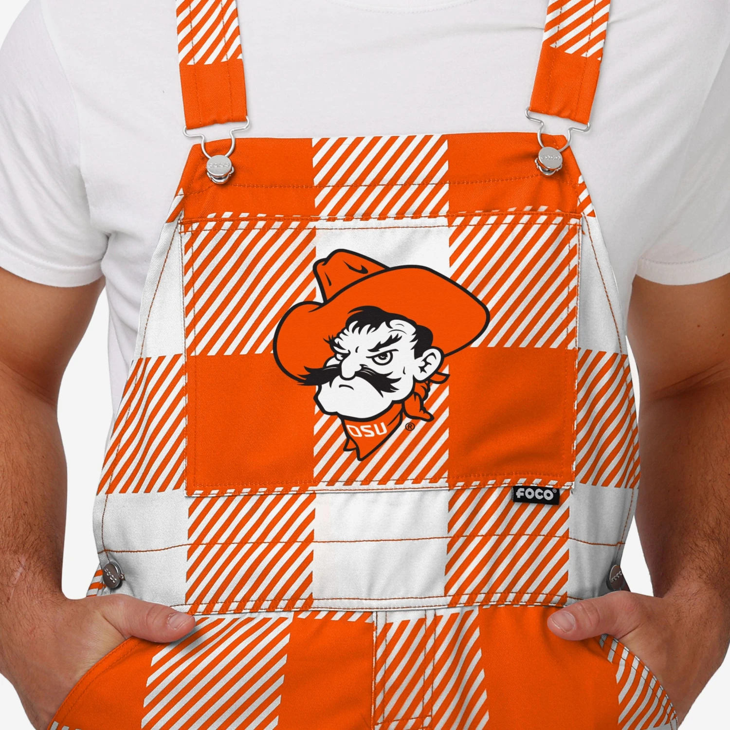FOCO Oklahoma State Cowboys Mens Plaid Bib Overalls 6 FOCO Oklahoma State Cowboys Mens Plaid Bib Overalls - Image 4
