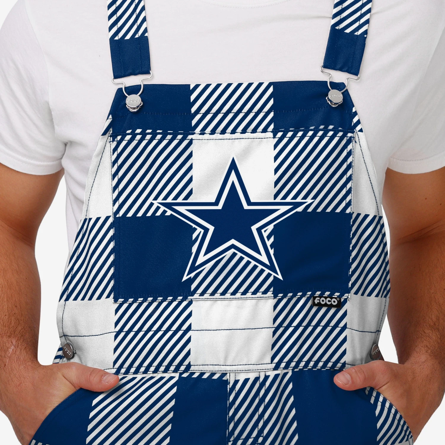 FOCO Dallas Cowboys Mens Plaid Bib Overalls 6 FOCO Dallas Cowboys Mens Plaid Bib Overalls - Image 4