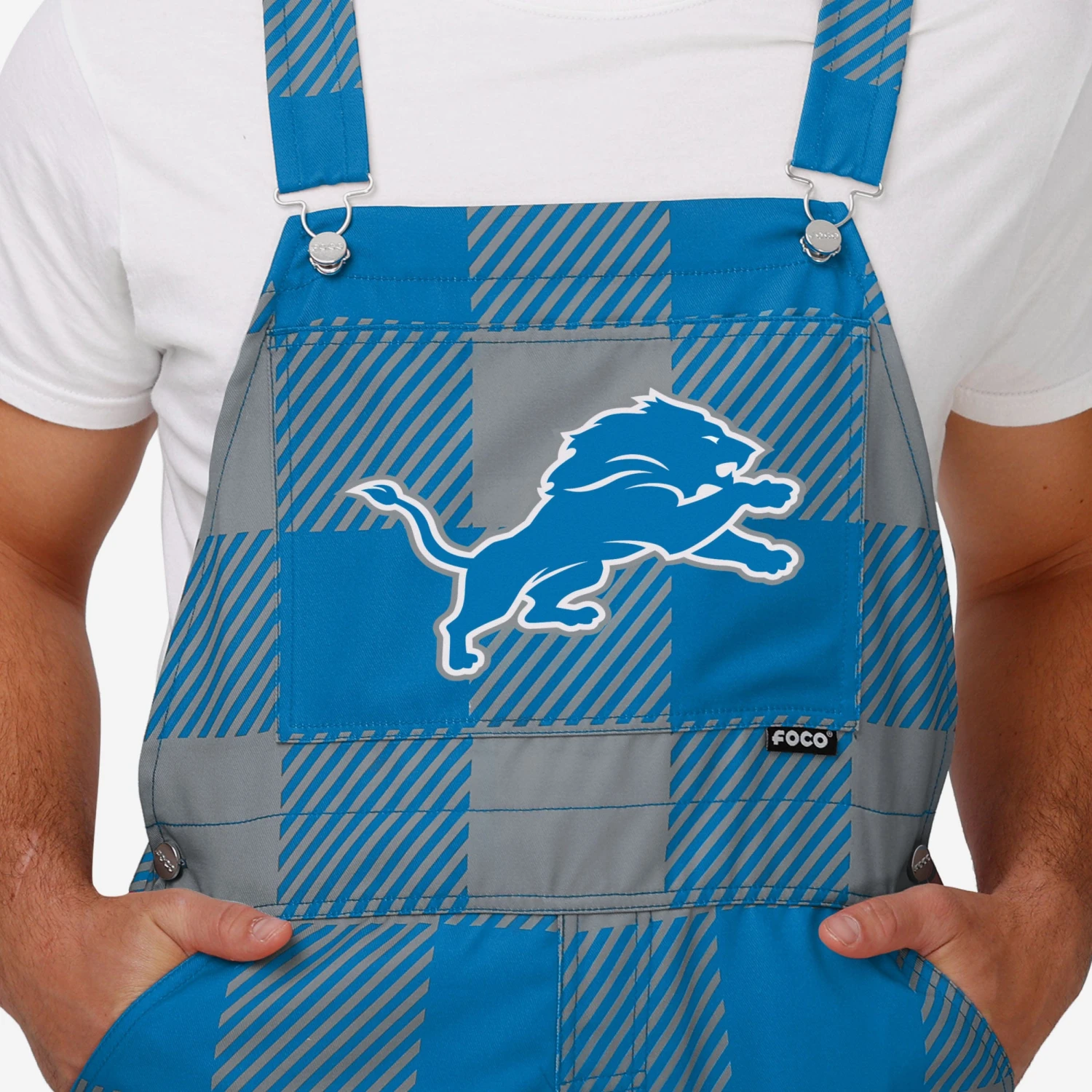 FOCO Detroit Lions Mens Plaid Bib Overalls 6 FOCO Detroit Lions Mens Plaid Bib Overalls - Image 4