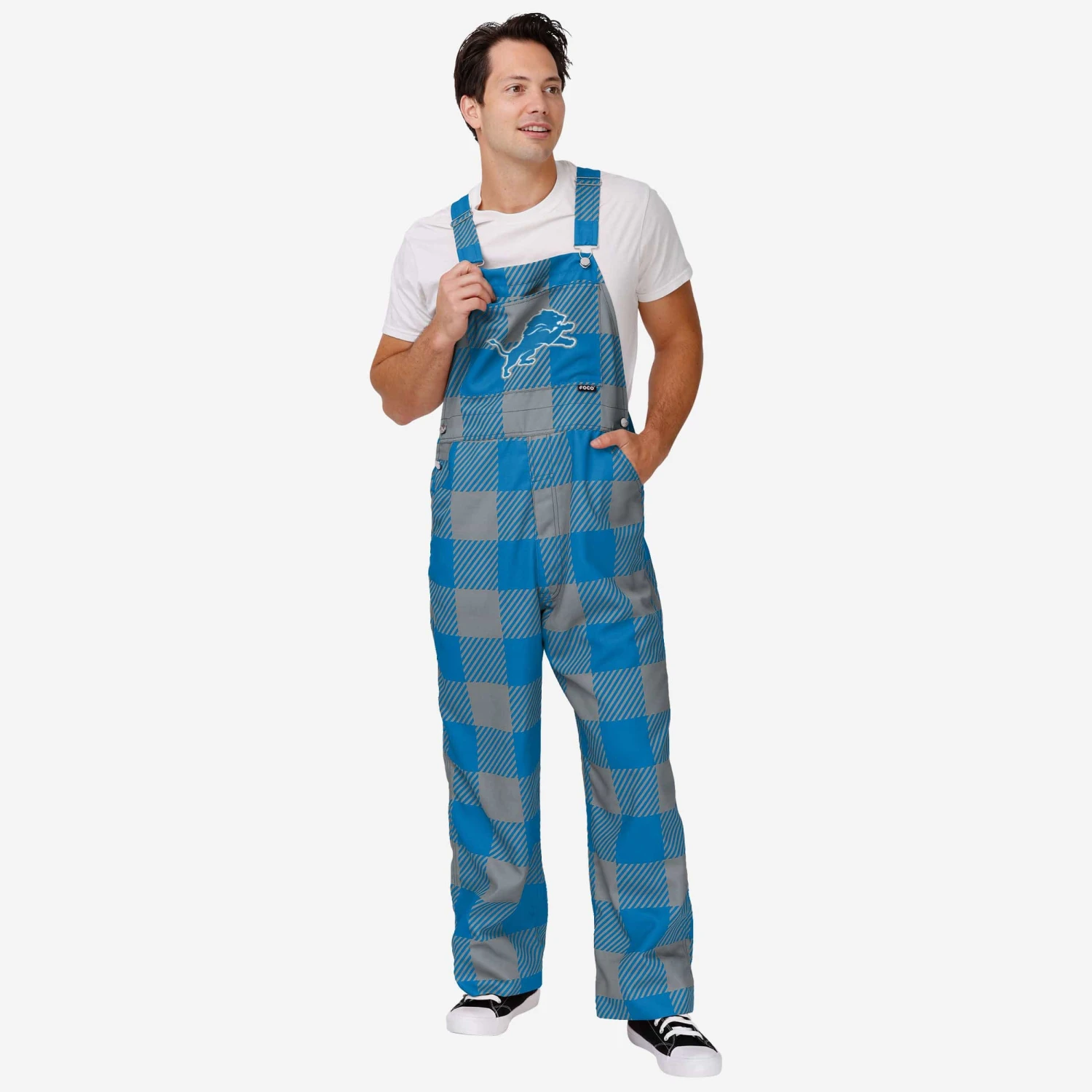 FOCO Detroit Lions Mens Plaid Bib Overalls 3 FOCO Detroit Lions Mens Plaid Bib Overalls