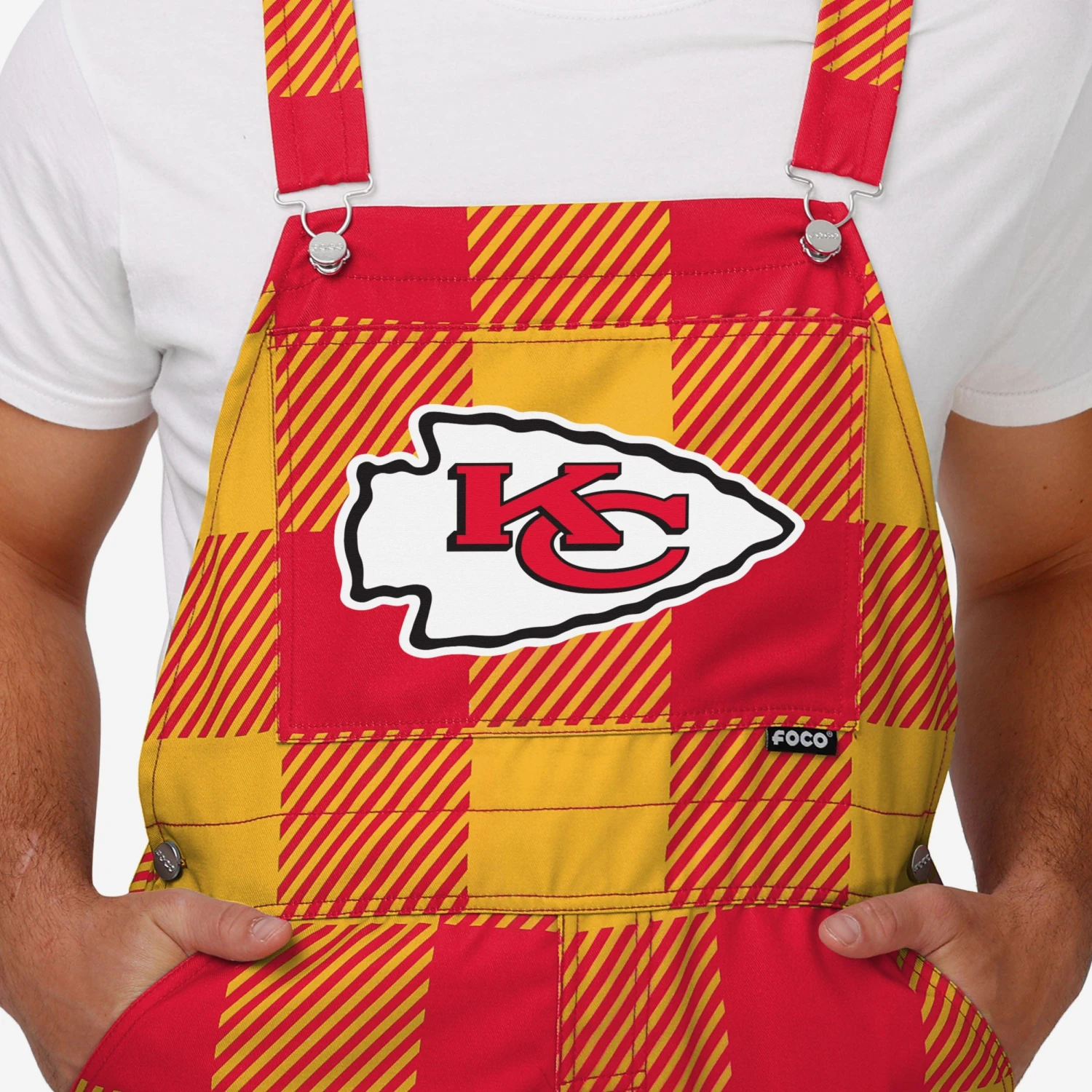 FOCO Kansas City Chiefs Mens Plaid Bib Overalls 6 FOCO Kansas City Chiefs Mens Plaid Bib Overalls - Image 4