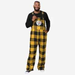 FOCO Pittsburgh Steelers Mens Plaid Bib Overalls