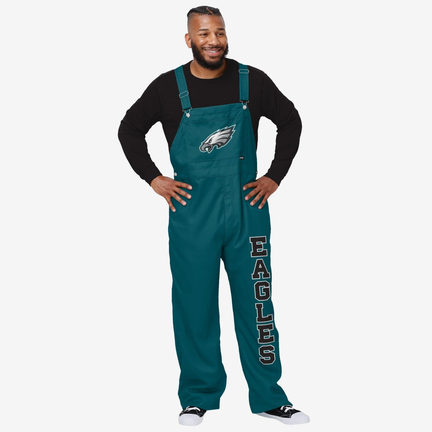 FOCO Philadelphia Eagles Mens Solid Wordmark Bib Overalls 3 FOCO Philadelphia Eagles Mens Solid Wordmark Bib Overalls