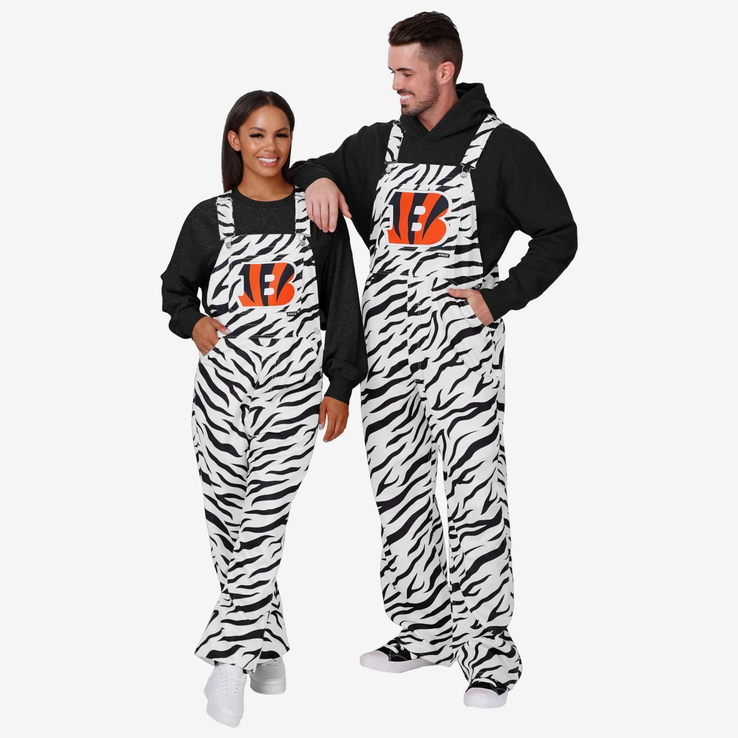 FOCO Cincinnati Bengals Mens White Tiger Stripe Thematic Bib Overalls 5 FOCO Cincinnati Bengals Mens White Tiger Stripe Thematic Bib Overalls - Image 3