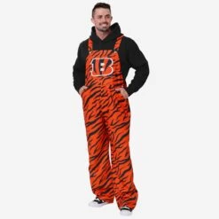 FOCO Cincinnati Bengals Mens Tiger Stripe Thematic Bib Overalls