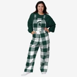 FOCO Michigan State Spartans Womens Plaid Bib Overalls