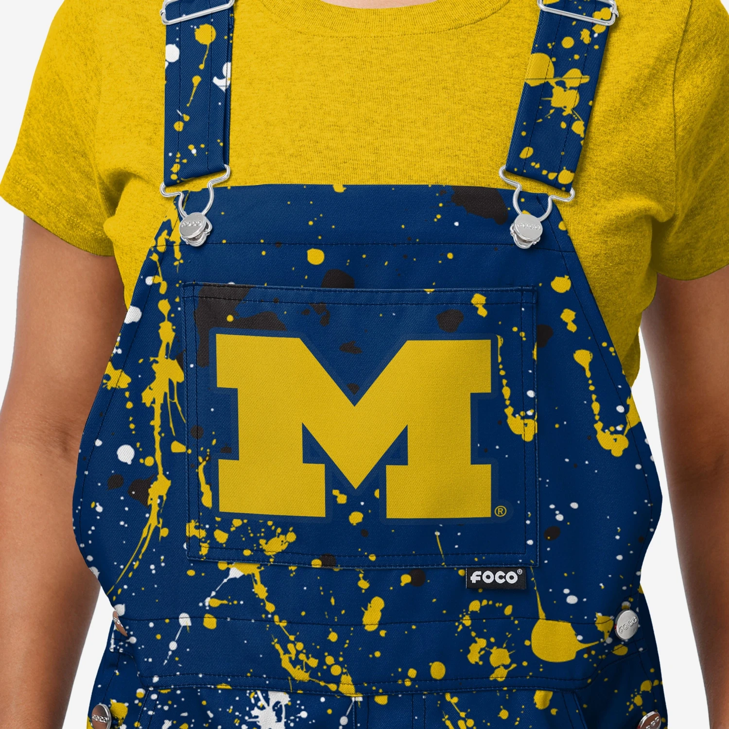 FOCO Michigan Wolverines Womens Paint Splatter Bib Overalls 6 FOCO Michigan Wolverines Womens Paint Splatter Bib Overalls - Image 4