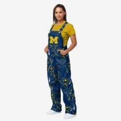 FOCO Michigan Wolverines Womens Paint Splatter Bib Overalls