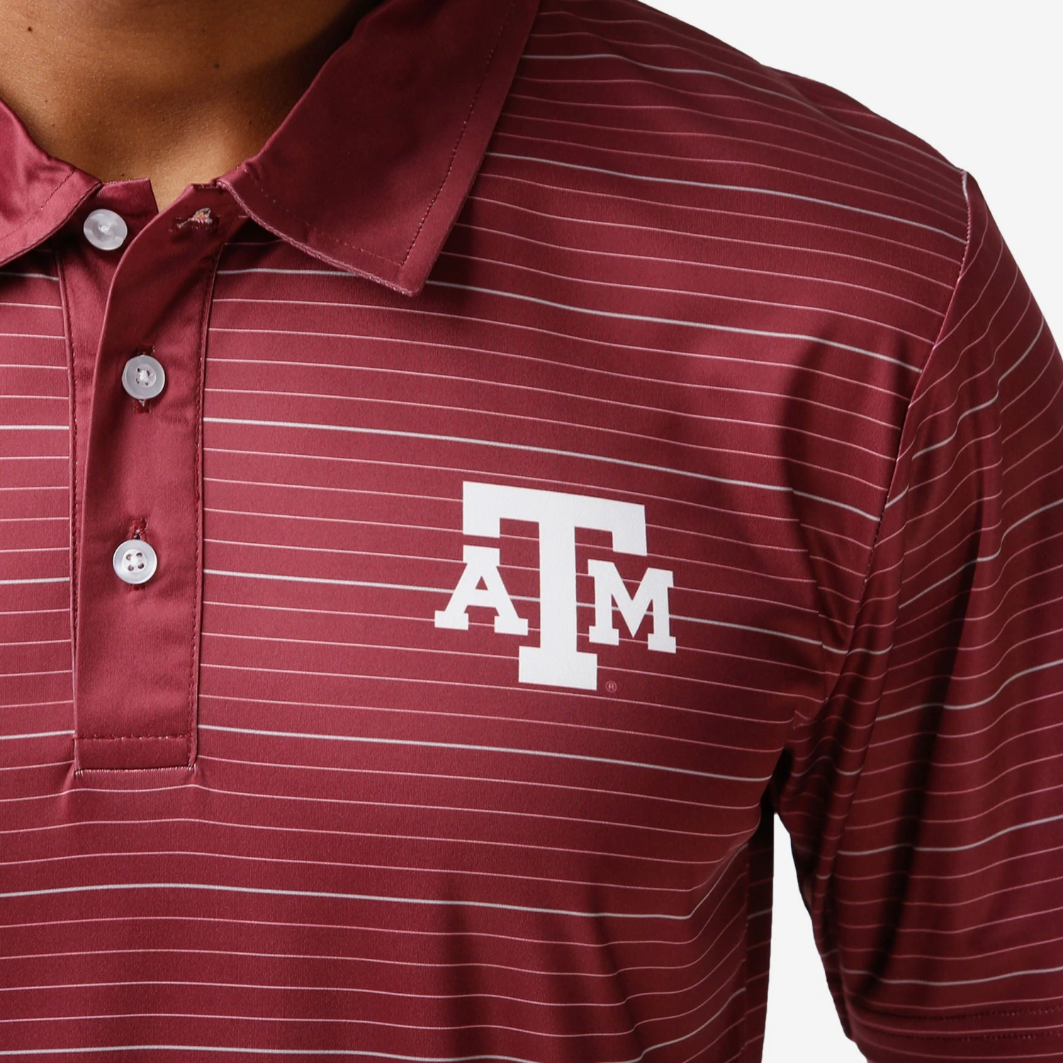 FOCO Texas A&M Aggies Striped Polyester Polo 5 FOCO Texas A&M Aggies Striped Polyester Polo - Image 3