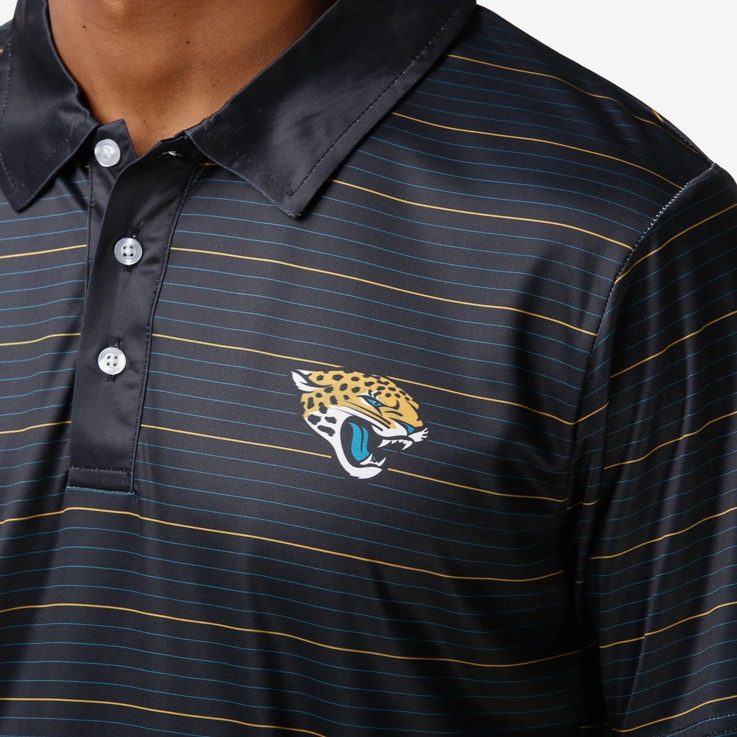 FOCO Jacksonville Jaguars Striped Polyester Polo 5 FOCO Jacksonville Jaguars Striped Polyester Polo - Image 3