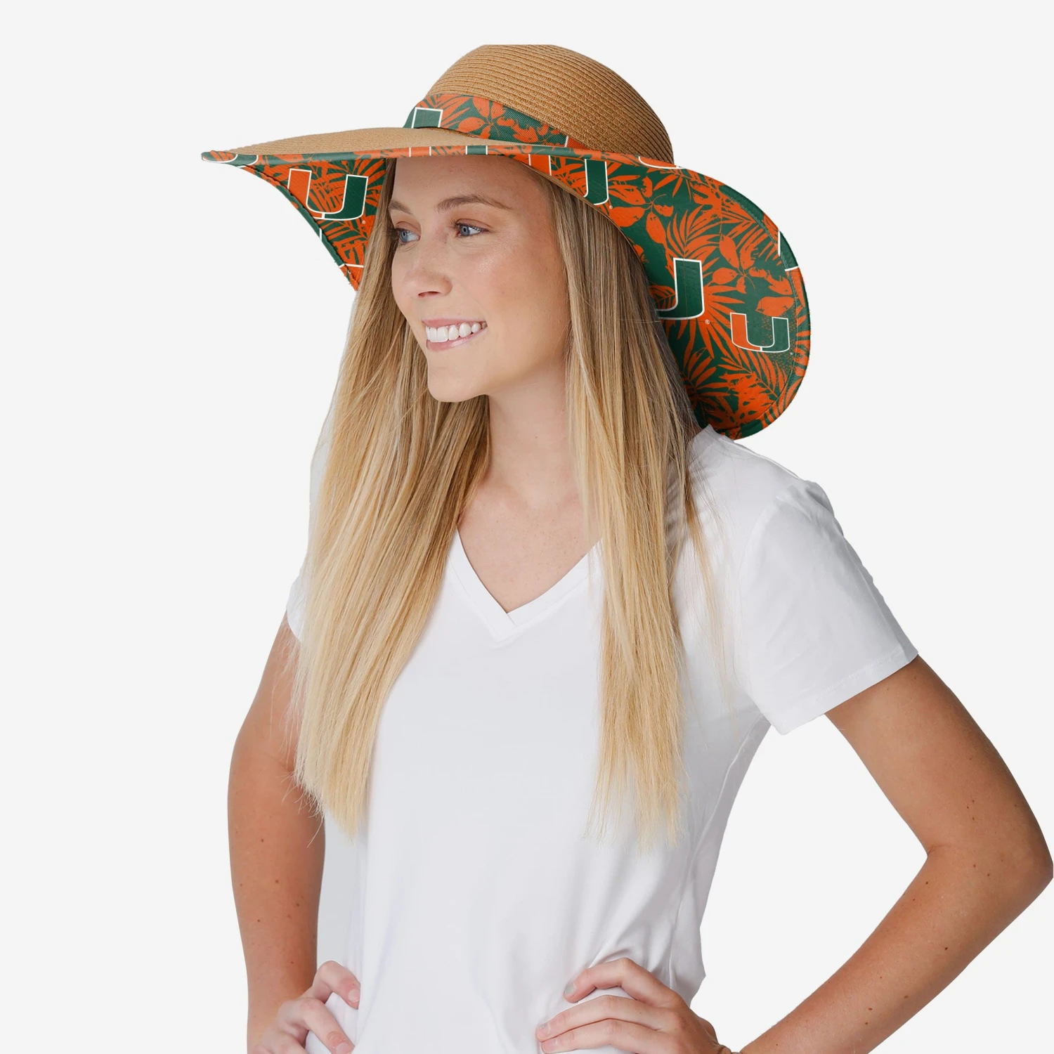 FOCO Miami Hurricanes Womens Floral Straw Hat 5 FOCO Miami Hurricanes Womens Floral Straw Hat - Image 3