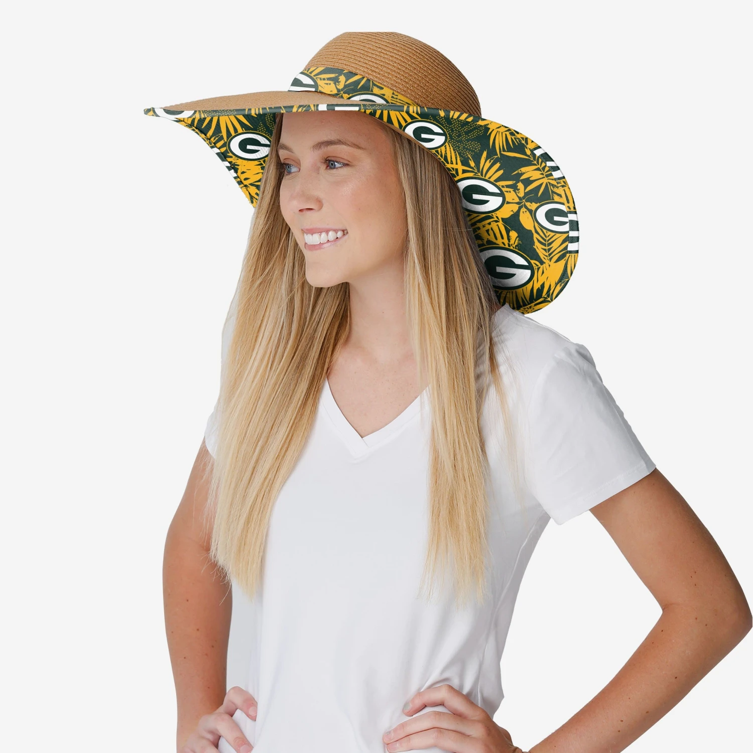 FOCO Green Bay Packers Womens Floral Straw Hat 5 FOCO Green Bay Packers Womens Floral Straw Hat - Image 3